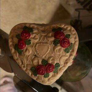 Heart-Shaped Ceramic Trinket Box with Red Roses